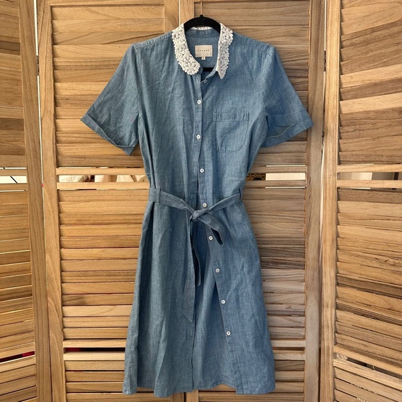 Sezane  Alex Lace Collar Linen Cotton Midi Shirt Dress  Size 38/6 - Picture 6 of 10